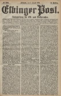 Elbinger Post, Nr. 182 Mittwoch 7 August 1878, 5 Jahrg.