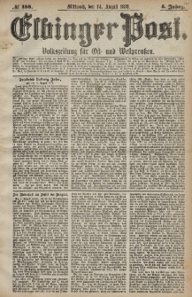 Elbinger Post, Nr. 188 Mittwoch 14 August 1878, 5 Jahrg.