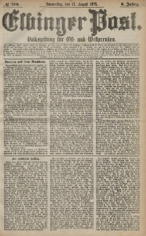 Elbinger Post, Nr. 189 Donnerstag 15 August 1878, 5 Jahrg.