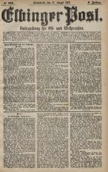 Elbinger Post, Nr. 191 Sonnabend 17 August 1878, 5 Jahrg.