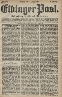 Elbinger Post, Nr. 192 Sonntag 18 August 1878, 5 Jahrg.