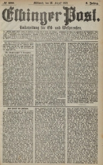 Elbinger Post, Nr. 200 Mittwoch 28 August 1878, 5 Jahrg.