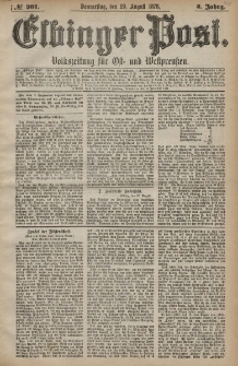 Elbinger Post, Nr. 201 Donnerstag 29 August 1878, 5 Jahrg.