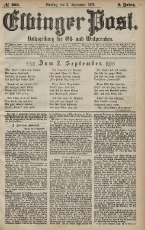 Elbinger Post, Nr. 205 Dienstag 3 September 1878, 5 Jahrg.
