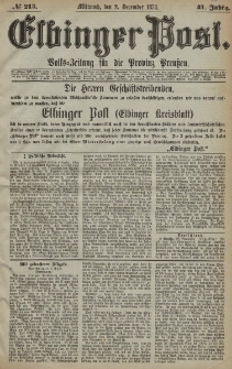 Elbinger Post, Nr. 213, Mittwoch 2 Dezember 1874, 41 Jh