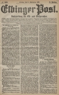 Elbinger Post, Nr. 208 Freitag 6 September 1878, 5 Jahrg.