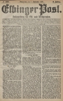 Elbinger Post, Nr. 209 Sonnabend 7 September 1878, 5 Jahrg.