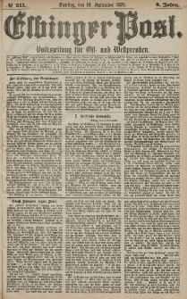 Elbinger Post, Nr. 211 Dienstag 10 September 1878, 5 Jahrg.