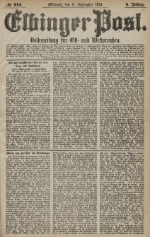 Elbinger Post, Nr. 212 Mittwoch 11 September 1878, 5 Jahrg.