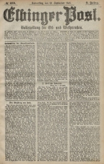 Elbinger Post, Nr. 213 Donnerstag 12 September 1878, 5 Jahrg.