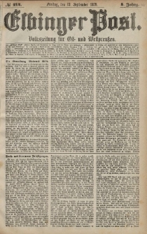 Elbinger Post, Nr. 214 Freitag 13 September 1878, 5 Jahrg.