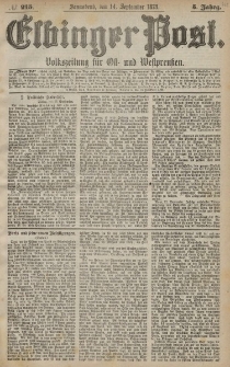 Elbinger Post, Nr. 215 Sonnabend 14 September 1878, 5 Jahrg.