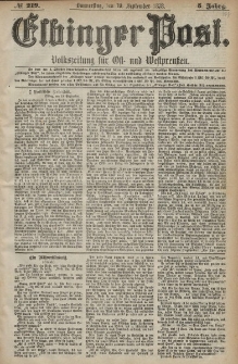 Elbinger Post, Nr. 219 Donnerstag 19 September 1878, 5 Jahrg.