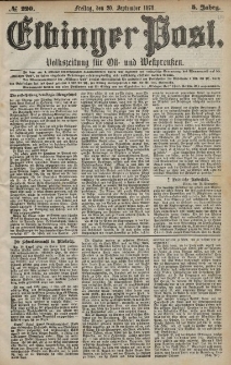 Elbinger Post, Nr. 220 Freitag 20 September 1878, 5 Jahrg.