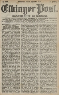 Elbinger Post, Nr. 221 Sonnabend 21 September 1878, 5 Jahrg.