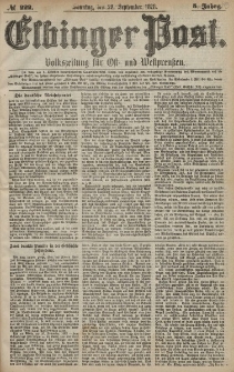 Elbinger Post, Nr. 222 Sonntag 22 September 1878, 5 Jahrg.
