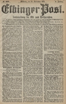 Elbinger Post, Nr. 224 Mittwoch 25 September 1878, 5 Jahrg.