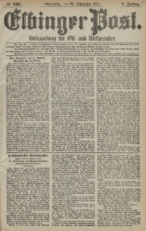 Elbinger Post, Nr. 225 Donnerstag 26 September 1878, 5 Jahrg.