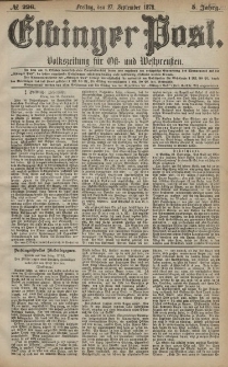 Elbinger Post, Nr. 226 Freitag 27 September 1878, 5 Jahrg.