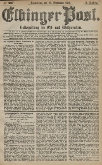 Elbinger Post, Nr. 227 Sonnabend 28 September 1878, 5 Jahrg.