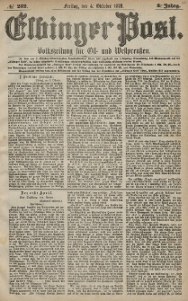 Elbinger Post, Nr. 232 Freitag 4 Oktober 1878, 5 Jahrg.