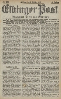 Elbinger Post, Nr. 236 Mittwoch 9 Oktober 1878, 5 Jahrg.