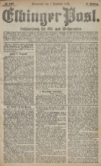 Elbinger Post, Nr. 257 Sonnabend 2 November 1878, 5 Jahrg.