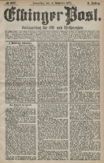 Elbinger Post, Nr. 267 Donnerstag 14 November 1878, 5 Jahrg.