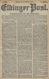 Elbinger Post, Nr. 270 Sonntag 17 November 1878, 5 Jahrg.
