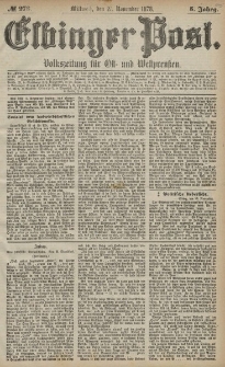 Elbinger Post, Nr. 278 Mittwoch 27 November 1878, 5 Jahrg.