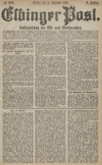 Elbinger Post, Nr. 280 Freitag 29 November 1878, 5 Jahrg.