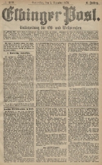 Elbinger Post, Nr. 285 Donnerstag 5 Dezember 1878, 5 Jahrg.