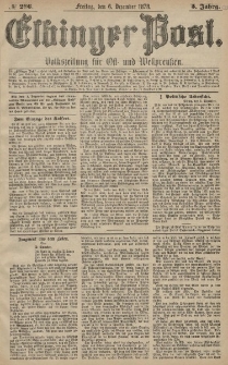 Elbinger Post, Nr. 286 Freitag 6 Dezember 1878, 5 Jahrg.