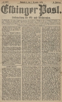 Elbinger Post, Nr. 287 Sonnabend 7 Dezember 1878, 5 Jahrg.