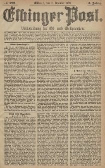 Elbinger Post, Nr. 290 Mittwoch 11 Dezember 1878, 5 Jahrg.