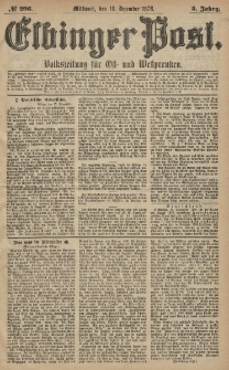Elbinger Post, Nr. 296 Mittwoch 18 Dezember 1878, 5 Jahrg.