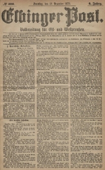 Elbinger Post, Nr. 300 Sonntag 22 Dezember 1878, 5 Jahrg.