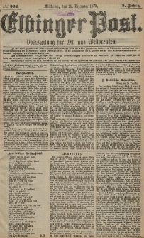 Elbinger Post, Nr. 302 Mittwoch 25 Dezember 1878, 5 Jahrg.