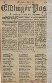 Elbinger Post, Nr. 1 Mittwoch 1 Januar 1879, 6 Jahrg.