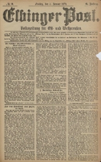 Elbinger Post, Nr. 2 Freitag 3 Januar 1879, 6 Jahrg.