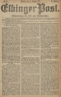 Elbinger Post, Nr. 4 Sonntag 5 Januar 1879, 6 Jahrg.