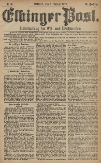Elbinger Post, Nr. 6 Mittwoch 8 Januar 1879, 6 Jahrg.