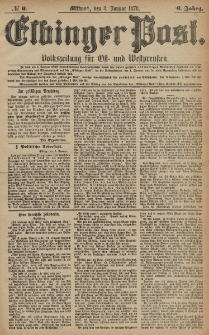 Elbinger Post, Nr. 6 Mittwoch 8 Januar 1879, 6 Jahrg.