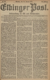 Elbinger Post, Nr. 11 Dienstag 14 Januar 1879, 6 Jahrg.