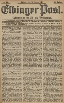 Elbinger Post, Nr. 12 Mittwoch 15 Januar 1879, 6 Jahrg.