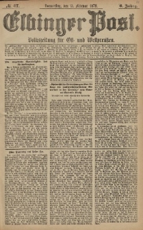 Elbinger Post, Nr. 37 Donnerstag 13 Februar 1879, 6 Jahrg.
