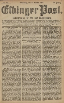 Elbinger Post, Nr. 37 Donnerstag 13 Februar 1879, 6 Jahrg.