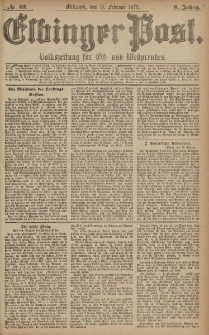 Elbinger Post, Nr. 42 Mittwoch 19 Februar 1879, 6 Jahrg.