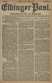 Elbinger Post, Nr. 71 Dienstag 25 März 1879, 6 Jahrg.