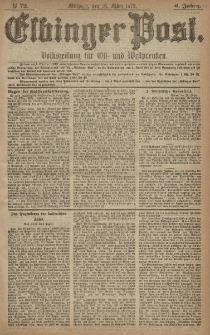 Elbinger Post, Nr. 72 Mittwoch 26 März 1879, 6 Jahrg.